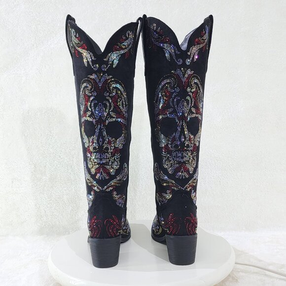 Muerto Country Western Cowgirl Boots Sparkling Iridescent Rhinestones Skull Red